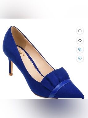 Journee Collection Royal Blue Suede Pointed Toe Pump with Pleat and Gloss Trim